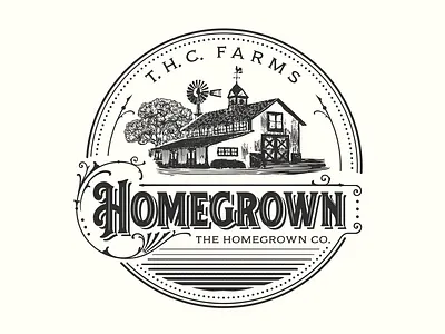 The Homegrown Co. branding cannabis cannabis design cannabis logo country design farm farmhouse homegrown house logotype mill old fashioned retro round sign tree