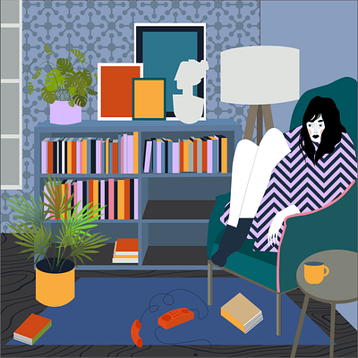 Alone alone flat food and drink girl illustration illustration interior illustration woman woman illustration