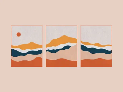 Landscape Triptych colorful design illustration landscape mountains painting simple simplistic triptych