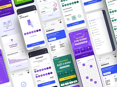Ideal lottery concept blue cards clean figma flat green lottery lotto menu minimal mito mobile mobile app mobile ui purple stats ui