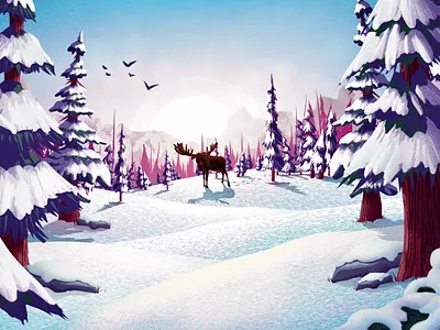 Moose Tracks design illustration landscape moose msw procreate snow tracks