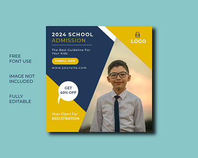 School Admission Social Media Post Banner Template advertising back to school banner clean college creative education eps flyer high school instragram media modern post promo school social social media square university