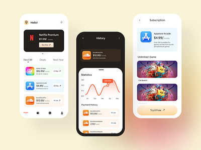 Subscription manager | iOS app app app design dashboard finance fintech app ios mobile ui money keeper payment app subscription subscription manager ui ux