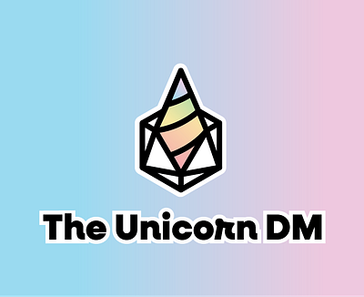 The Unicorn DM Logo branding colorful d20 design dungeons and dragons flat geek gradients logo minimal nerd playful unicorn vector