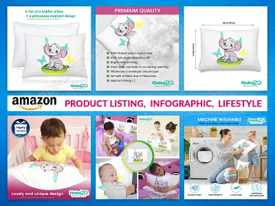 Amazon Product Listing - Kids Toddler Pillow advertisment amazon ebc design amazon fba amazon fba seller amazon listing design commercial design ecommerce editing graphic graphicdesign image infographics lifestyle manipulation photo editing product product details productdesign