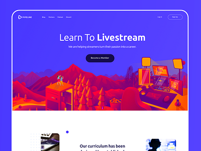 Pipeline.gg gaming hero image illustration landing page layout live stream pipeline sketch splashpage start up ui uiux vector video games webdesign website