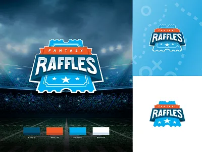 Fantasy Raffles :: Logo all caps blue brand branding color palette fantasy footbal logo logo mark logotype raffle shield sports stadium ticket word mark wordmark