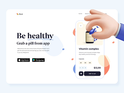 The Pills landing page interaction 3d 3d animation animation animation after effects app app design design interaction interactive medicine mobile mobile app design motion graphics procreate procreateapp ui user interface user interface design userinterface ux