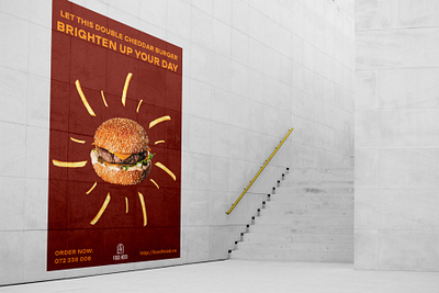 Food Hood Poster Design Student Project burger cheddar design food fries logo minimal typography