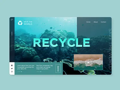 Recycle clean concept design earth gradient homepage interface landing page minimal natural ocean planet product recycle simple teal ui ux web design website