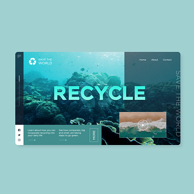 Recycle clean concept design earth gradient homepage interface landing page minimal natural ocean planet product recycle simple teal ui ux web design website