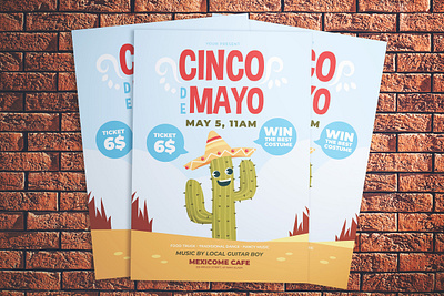 Cinco De Mayo Flyer cactus celebration cinco cinco de mayo culture flat design flyer flyer template flyer templates illustrator invitation mexico party poster template vector ykzr