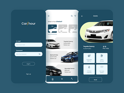 Car/hour app booking app car car booking app car rental color design logo rent car ui ux