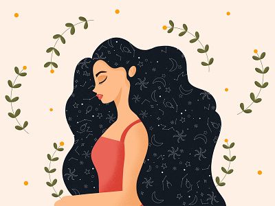 The Goddess Of Falling Stars - ASTERIA adobe astronomy debut shot design floral design girl character girl illustration graphics greece greek god greek mythology illustration illustrations illustrator london procreate stars titan vector