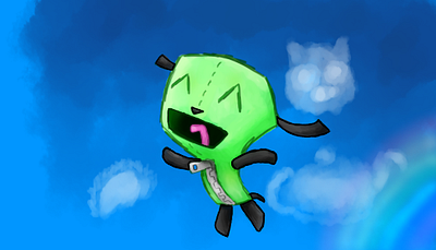 fly happy gir adorable cartoon clouds cute digital art fan art fanart flying gir happiness happy illustration invader zim rainbow sky