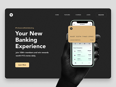 Your New Banking Experience banking card clean concept credit card dailyui dark ui darkmode debit card design experience finance finances minimal mobile ui ux website