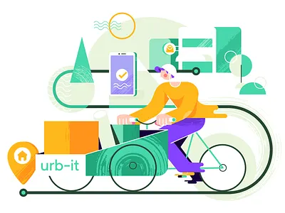 Cargo bike bike cargo bike character city courier delivery geometric urban