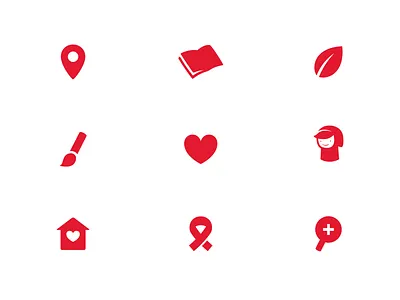 La Caputxeta Icons book branding brush collaborate flat heart home house icon illustration info leaf little red riding hood location logo social vector