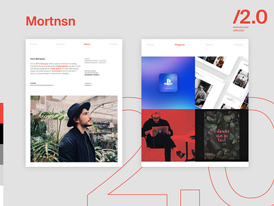 Mortnsn 2.0 clean minimal portfolio red visual identity