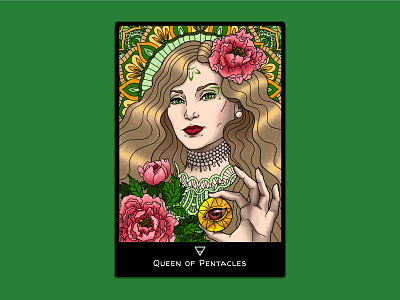 Queen of coins Tarot Card character coin design digital art digital illustration digitalart drawing girl girl illustration illustration procreateapp tarot tarot card