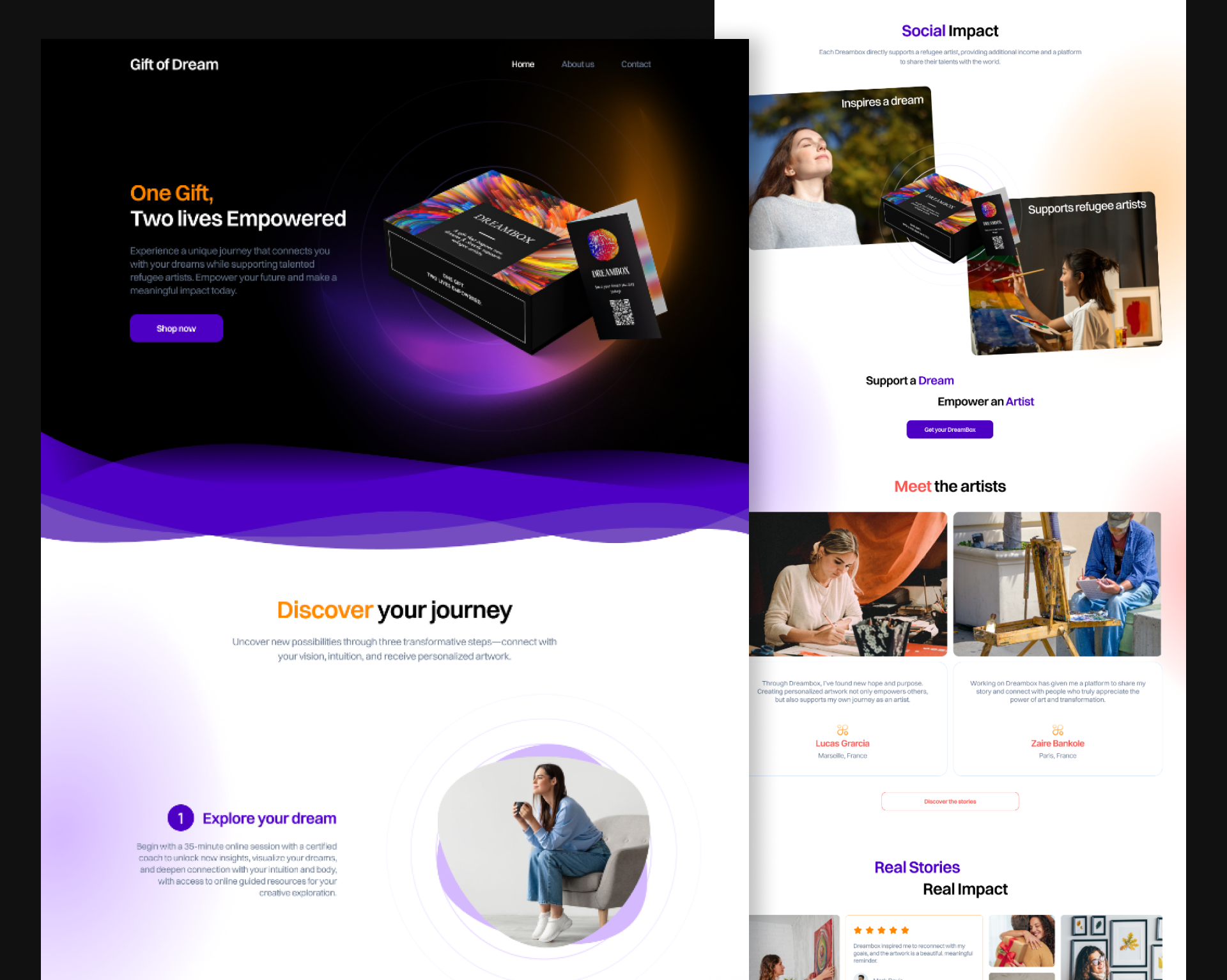 Gift of Dream Website Landing Page Design black ui fluid ui gift gradient graphic design landing page landing page design product design ui uiux user experience ux wave web design web ui web ux website website developement