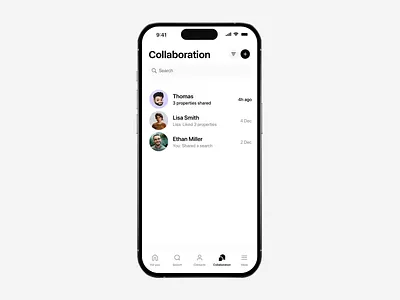 Luxury Presence | Collaborations (iOS) animation collaboration dm flow home buyer interaction design ios mobile app mockup motion design note productdesign real estate saas select contacts smooth ui uxuidesign