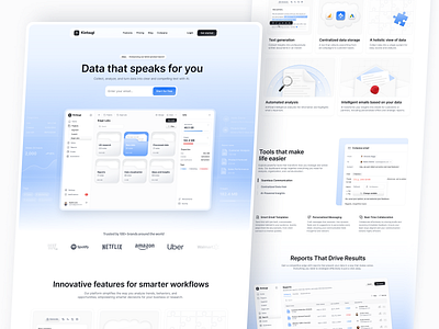 Landing Page for an AI-Powered Research Dashboard ai analysis automated branding business clean dashboard data design email graphics insights landing product productivity report research tools ui ux