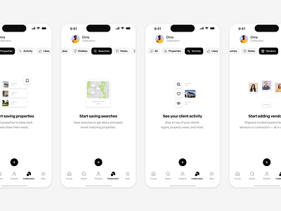 Luxury Presence | Collaboration Empty States (iOS) branding clean ui collaboration copilot app empty state illustration ios app light mockup productdesign real estate app saas save properties save search ui uxui