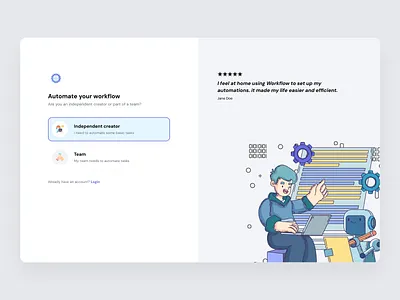 Onboarding automation design exploration figma illustration landing page login onboarding signup ui ux workflow