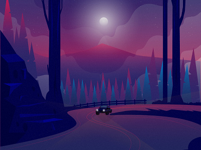 Car 2d animal animals dribbble dribbble best shot flat flat illustration illustration illustrator landscape landscape illustration mongolia mount road nature nature illustration night road sane tree vector