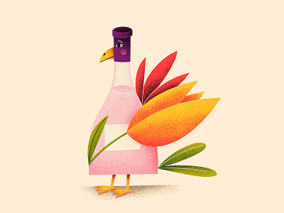 Heralds of Spring - part two bird bloom bottle concept creative cute flower illustration illustration art imagination nature procreate spring texture tulip wine