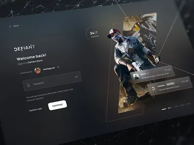 Defiant - Authorize dark theme desktop game login onboarding sign in ubisoft ui design watch dogs