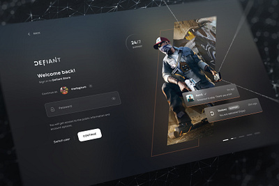 Defiant - Authorize dark theme desktop game login onboarding sign in ubisoft ui design watch dogs