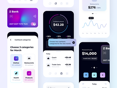 Z Bank - Mobile Application app arounda bank bank app concept figma finance fintech graph illustration interface mobile app money payment save money startup statistics transactions ui ux