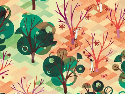 The Lancet: COVID treatments covid editorial graphic illustration isometric