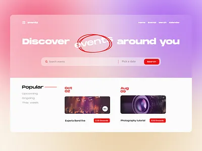 Eventz - Events listing, booking website book events bookmyshow clean event event app event booking event listing event website events glassmorphism minimal modern music show online courses online events typogaphy