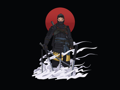 Jin Sakai from Ghost of Tsushima adobe illustrator black white design game ghost of tsushima illustration jin sakai logo logo design logodesign vector