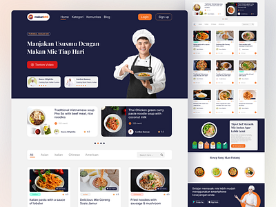 Noodle Cooking Tutorial course figma food food web food web design food website illustrator landing page landing page design noodle noodles ui design uidesign web app web course webdesign website website design xd