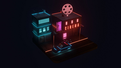 Cinema, Cyberpunk city. 3d 3d artist blender blender 3d cyberpunk retro futurism