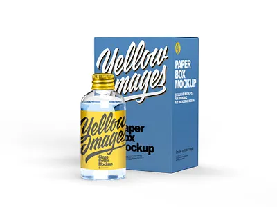 Glass bottle and paper box mockup 3d dimension illustrator mockup photoshop