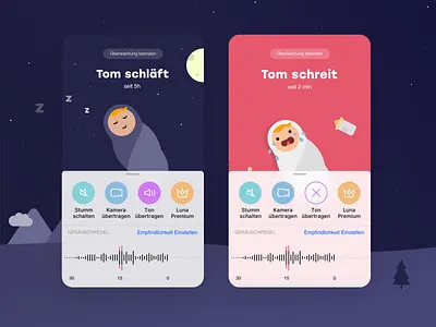 Baby monitoring app – Luna app cute design interaction design interface ios ios app design ui ui ux ui design uidesign uiux userinterface userinterfacedesign ux design