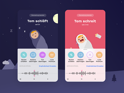 Baby monitoring app – Luna app cute design interaction design interface ios ios app design ui ui ux ui design uidesign uiux userinterface userinterfacedesign ux design