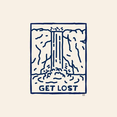 get lost art branding camping camping logo design hiking illustration illustrator logo mountain waterfall