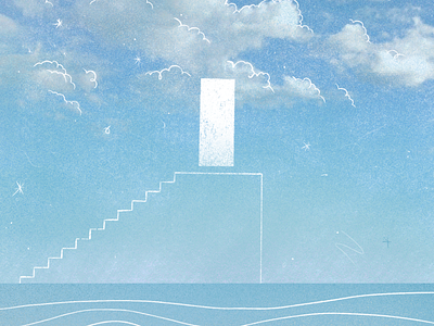 The Truman Show clouds cloudy doorway exit horizon illustration jim carrey minimal movie still ocean portal sky staircase starry sky truman show