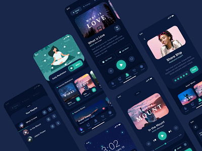 BeCalm: Meditation app creative dark dark app digital green illustration meditation player ui ui ux ux