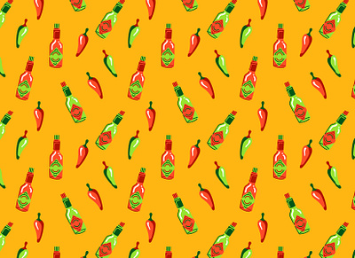 HOT SAUCE PATTERN color colorful food food illustration funny illustration pattern patterns surface pattern textile vector