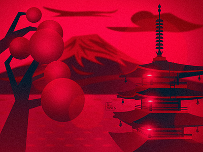 Japan Illustration adobe illustrator digital art evening flat fuji graphicdesign illustraion illustrator japan japanese art mount fuji mountain noise texture red sunset vector art vector illustration vector illustrator