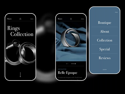 Monro - Mobile design for Jewelry 3d 3d model animation clean jewelry lighting mobile mobile app mobile design mobile ui modern motion online store ui uidesign ux uxdesign