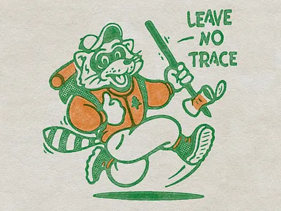 Leave No Trace animal backpacking camping character design good vibes hiking illustration leave no trace mascot nature nomad outdoors raccon retro screenprint vintage