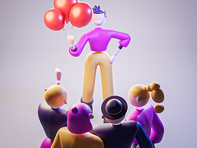 Balloons 3d 3d art 3dmodel baloon blender blender3d blendercycles character colorful design group illustration man newsletters render simple webdesign